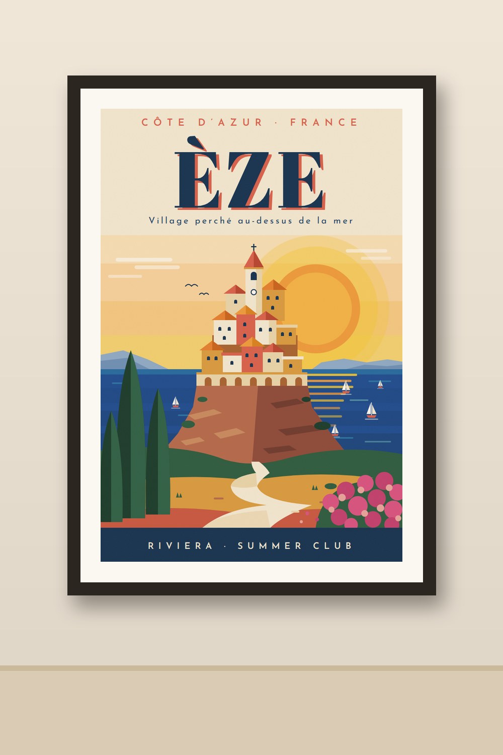 ÈZE poster framed on a wall