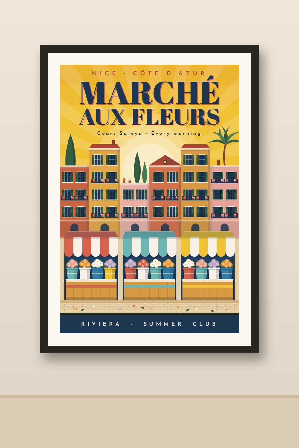MARCHÉ AUX FLEURS poster framed on a wall