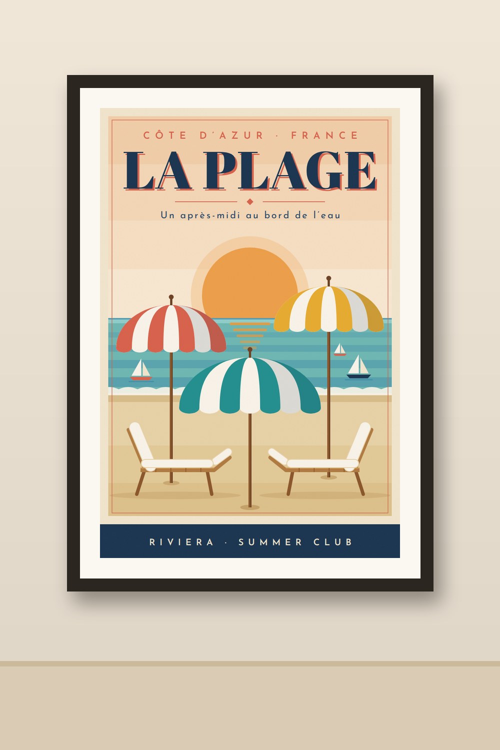 LA PLAGE poster framed on a wall